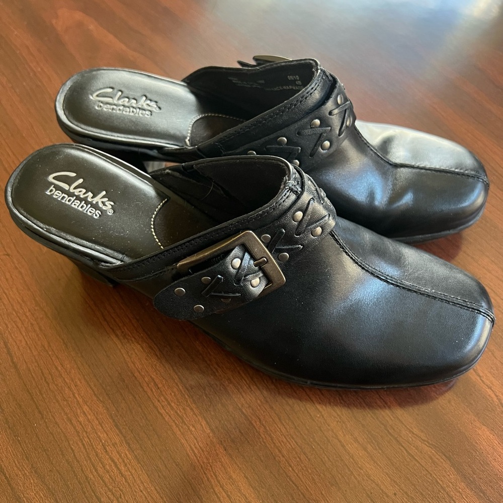 Clarks Black Leather Clogs